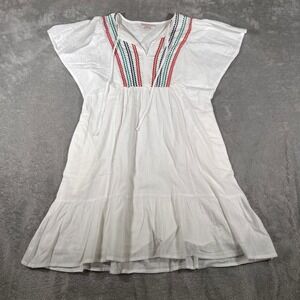 Knox‎ Rose Embroidered Peasant Dress Womens XS White Cotton Blend Boho Casual